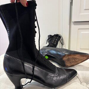 Vintage Italian Black Leather Tie Up Heel Boots - Stuart Weitzman